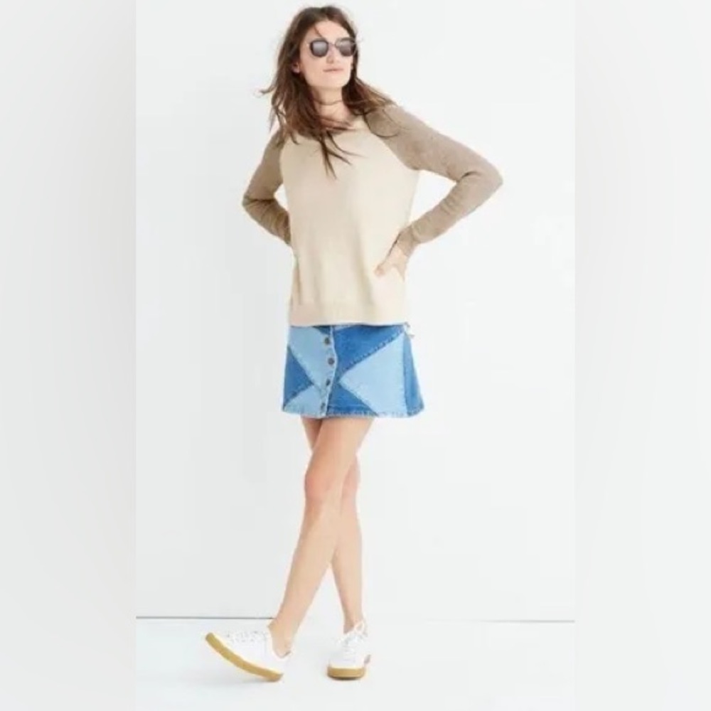 MADEWELL Province Cross-back Pullover Sweater in Colourblock, Size Small